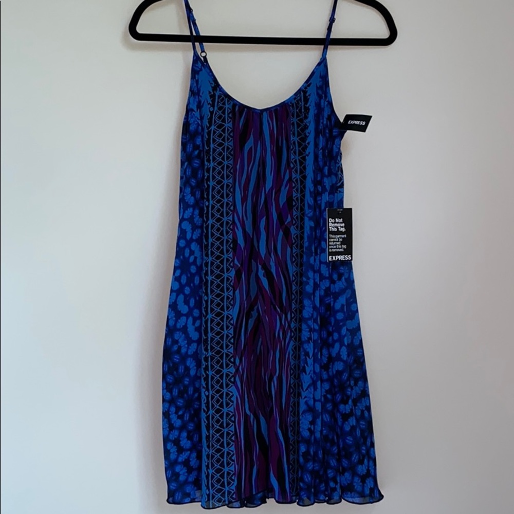 Express Purple and Blue patterned shift dress